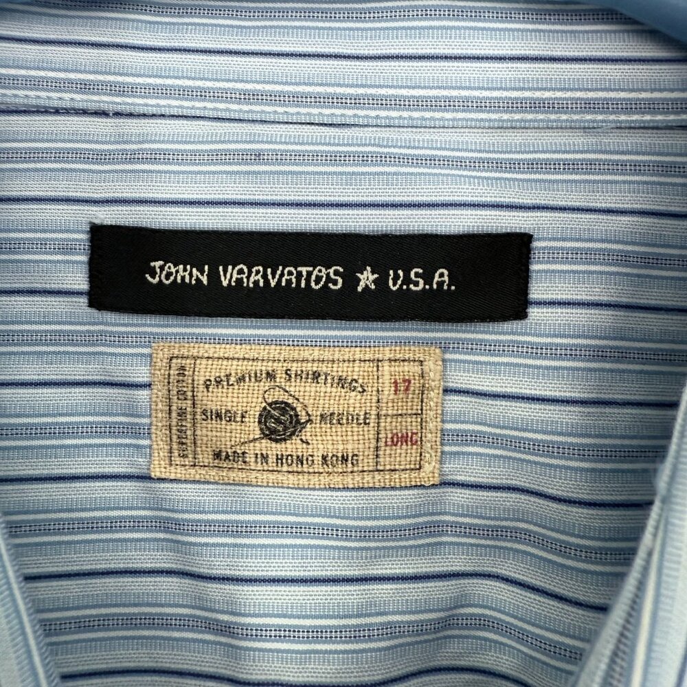 John Varvatos USA Dress Shirt Mens 17 Long Blue Stripe Business Casual Button Up - Picture 3 of 9